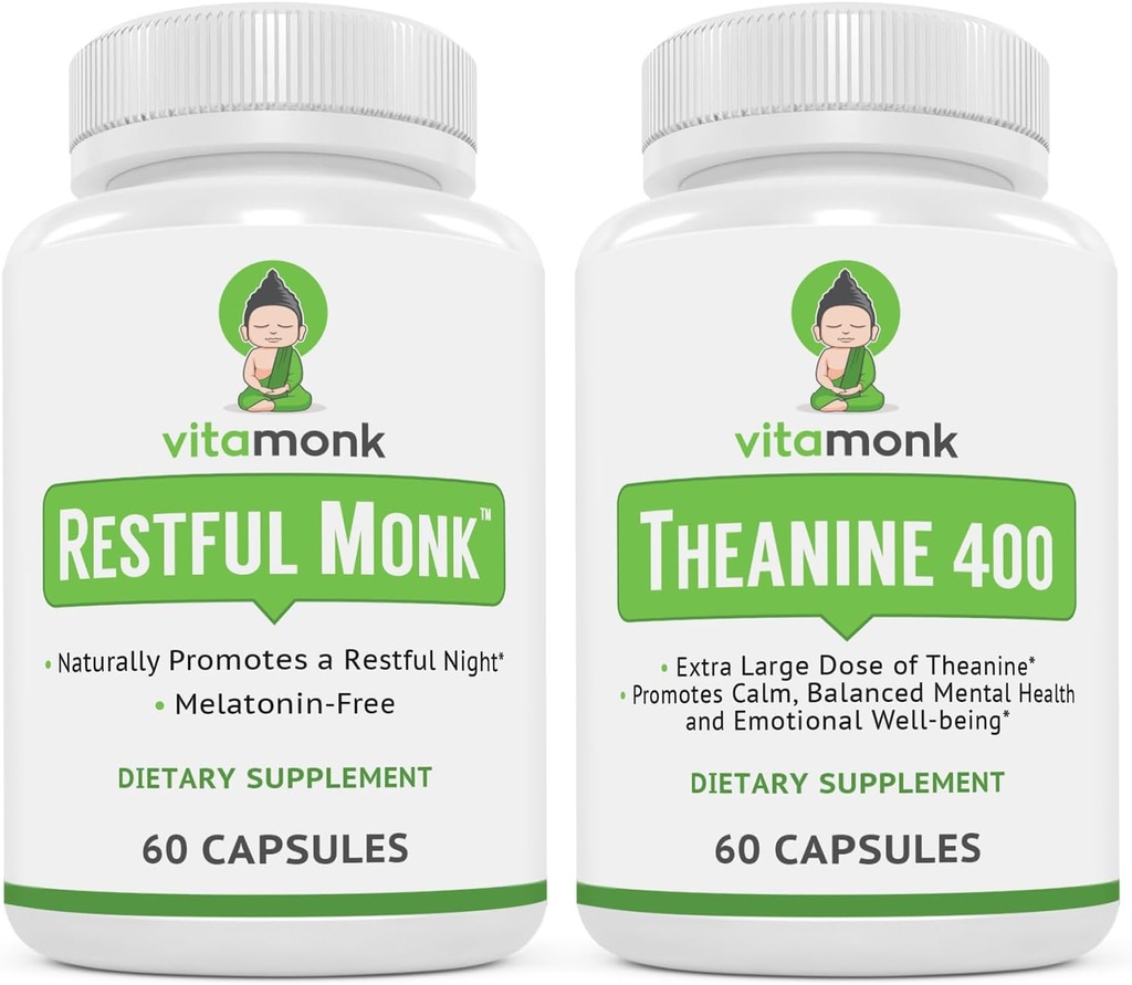 VitaMonk Sleep Blend en L-Theanine: Melatonine Gratis Slaaphulp & Ontspannen Bundel