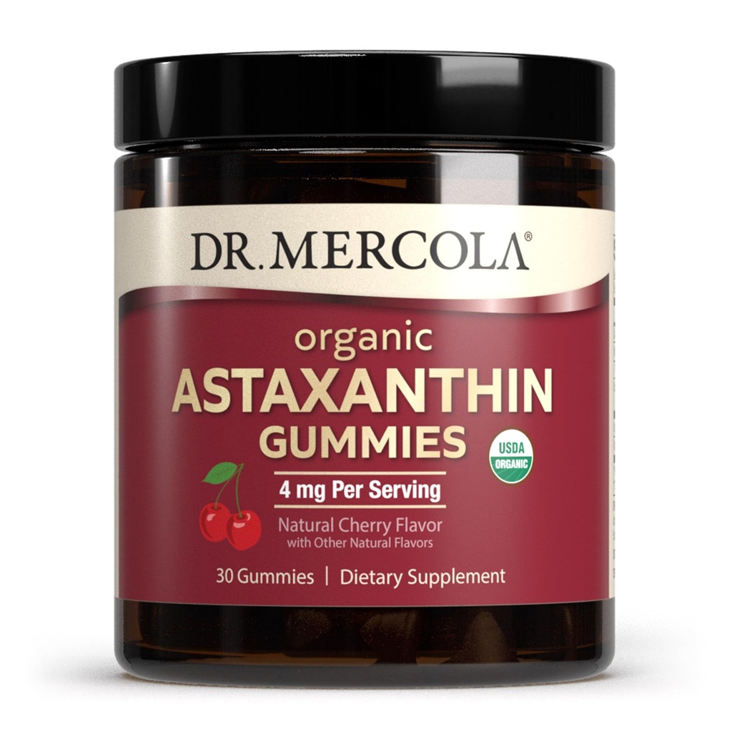 Dr. Mercola Organic Astaxanthine Gummies, 30 porties (30 Gummies), 4 mg per portie, Dieetsupplement, Antioxidant en Immune Support, Certified Organic, Non-GMO