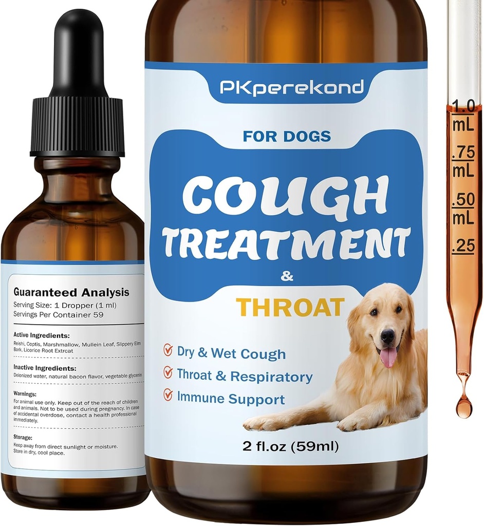 Cough Treatment for Dogs - Relives Sore Throat, Dry & Wet Cough - Trachea Collapse and Respiratory Support - Immune Supplement for Dogs - Natural Herbal Remedy 2 oz