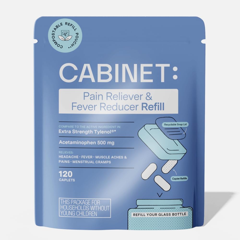 Kabinet: 500mg acetaataminofen voor hoofdpijn verlichting, tandpijnen, pijnlijke keel, en koorts Reducer, 120 tabletten (navullen)