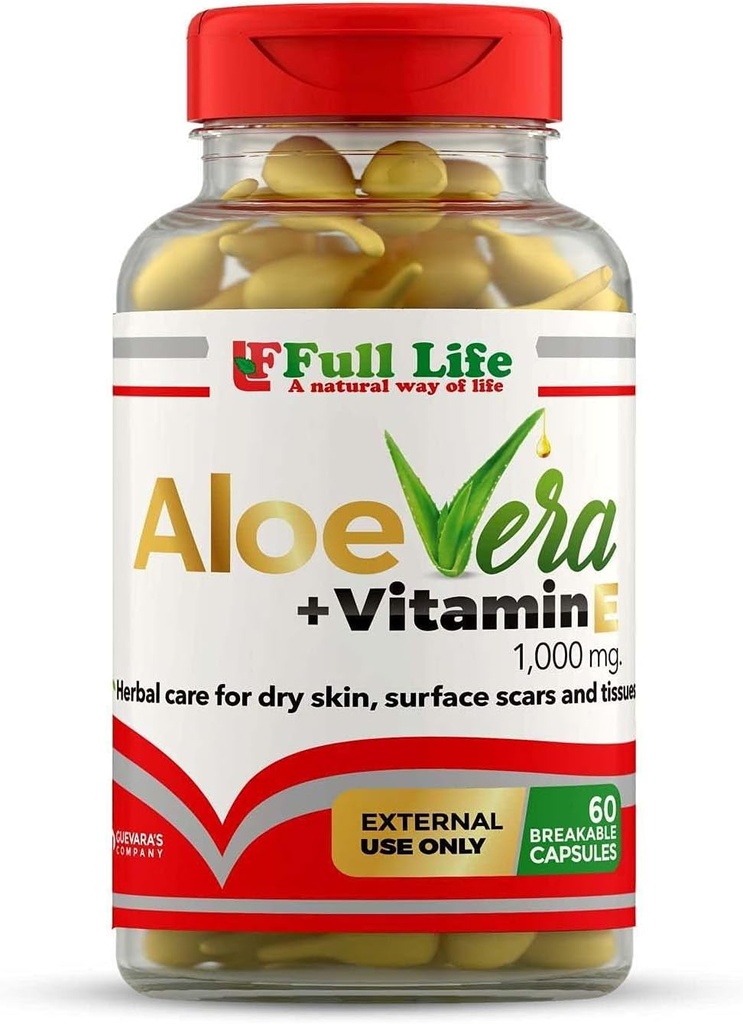 Full Life Aloë Vera + Vitamine E, 60 breekbare capsules - vochtinbrengende, anti-aging - gezonde huidverzorging