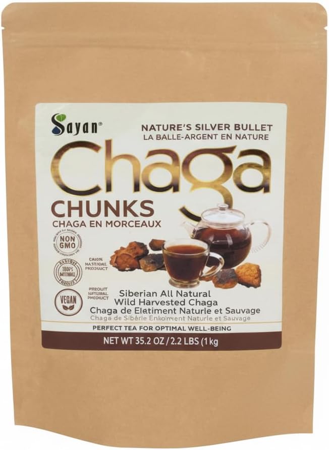 Sayan Siberische Pure Raw Chaga paddo Chunks met Black Top Crust 35.2 Oz / 2,2 lb 