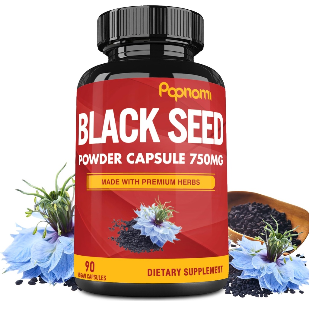 Pure Black Seed Powder Capsules 750mg - Premium supplement voor immuniteit, spijsvertering, huid, haar en lichaamsbalans - 90 pillen voor 3 maanden levering