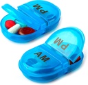Deke Home - Pill Organizer AM PM, 2 Compartment Pill Box for Pocket or Purse, Small Daily Medicine Case, Travel Pill Holder, Easy Open Pill Container, Vitamins & Supplements (Blue, Pack of 2)