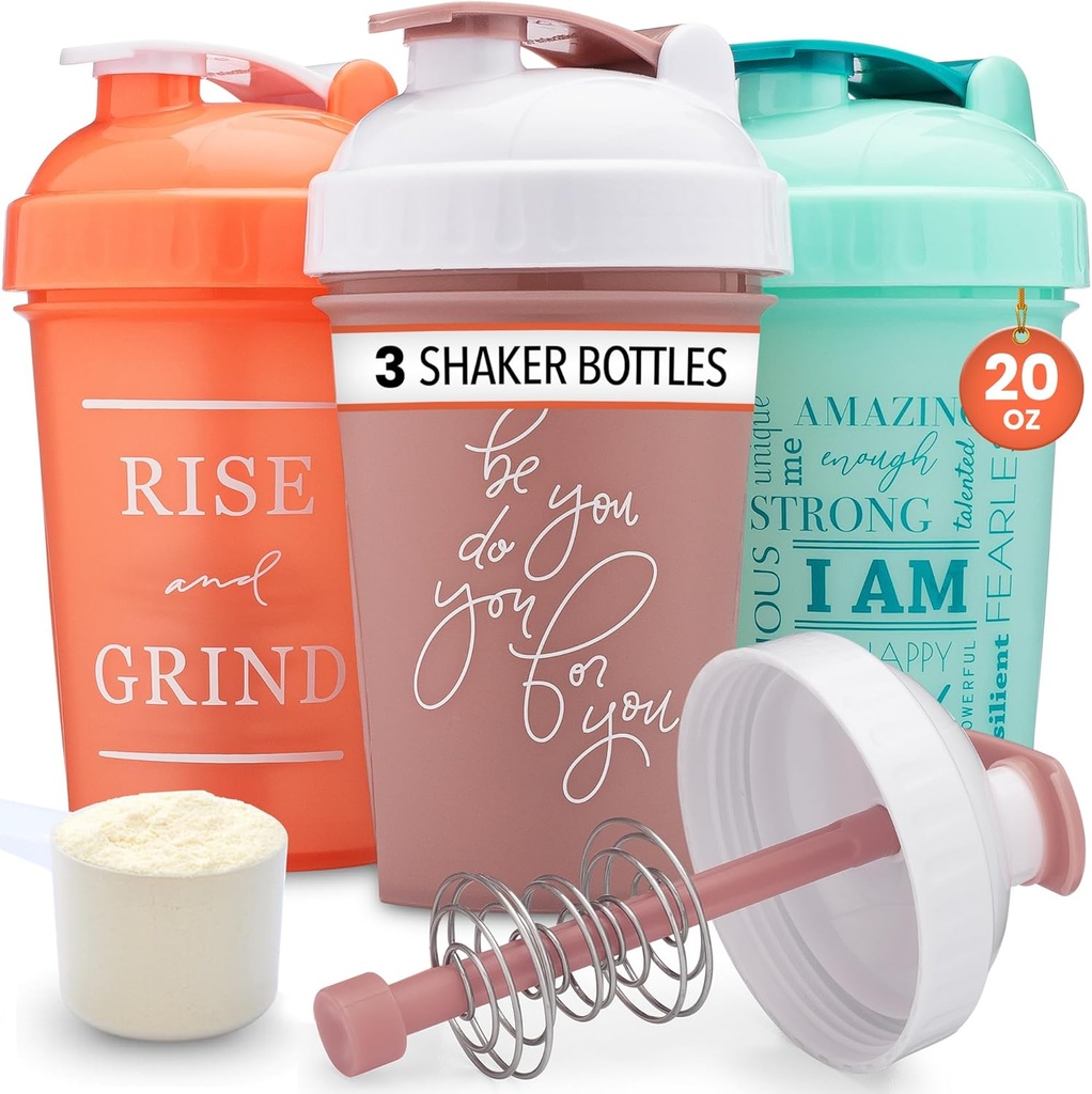 GOMOYO [3-Pack] 20-once Shaker Bottle met Action-Rod Mixer 