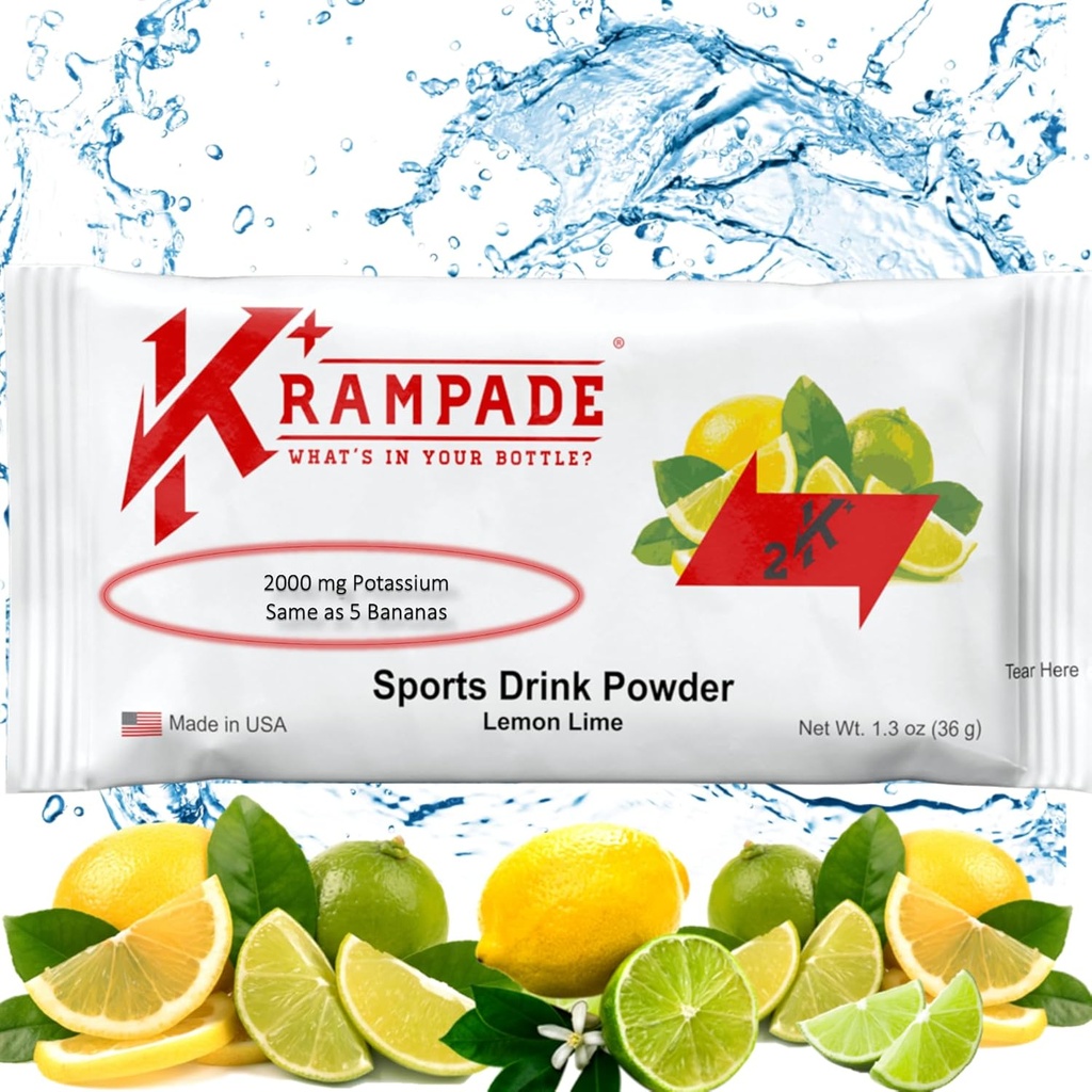 Krampade Original 2K - 2000mg Hoge Kalium Kramp Relief Electrolyte Drink Powder: Sneller herstel, Trage vermoeidheid, Geoptimaliseerde Hydration 