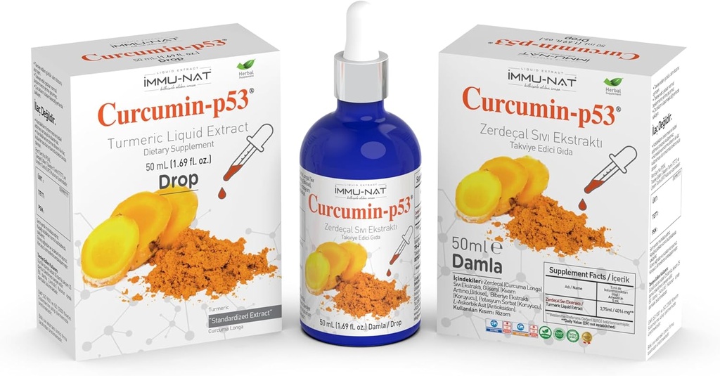 Kurkuma Curcumin-P53 Drop Liquid Extract - Kruidensupplement, genormaliseerd - verbeterde absorptie voor immuniteit - 50ml