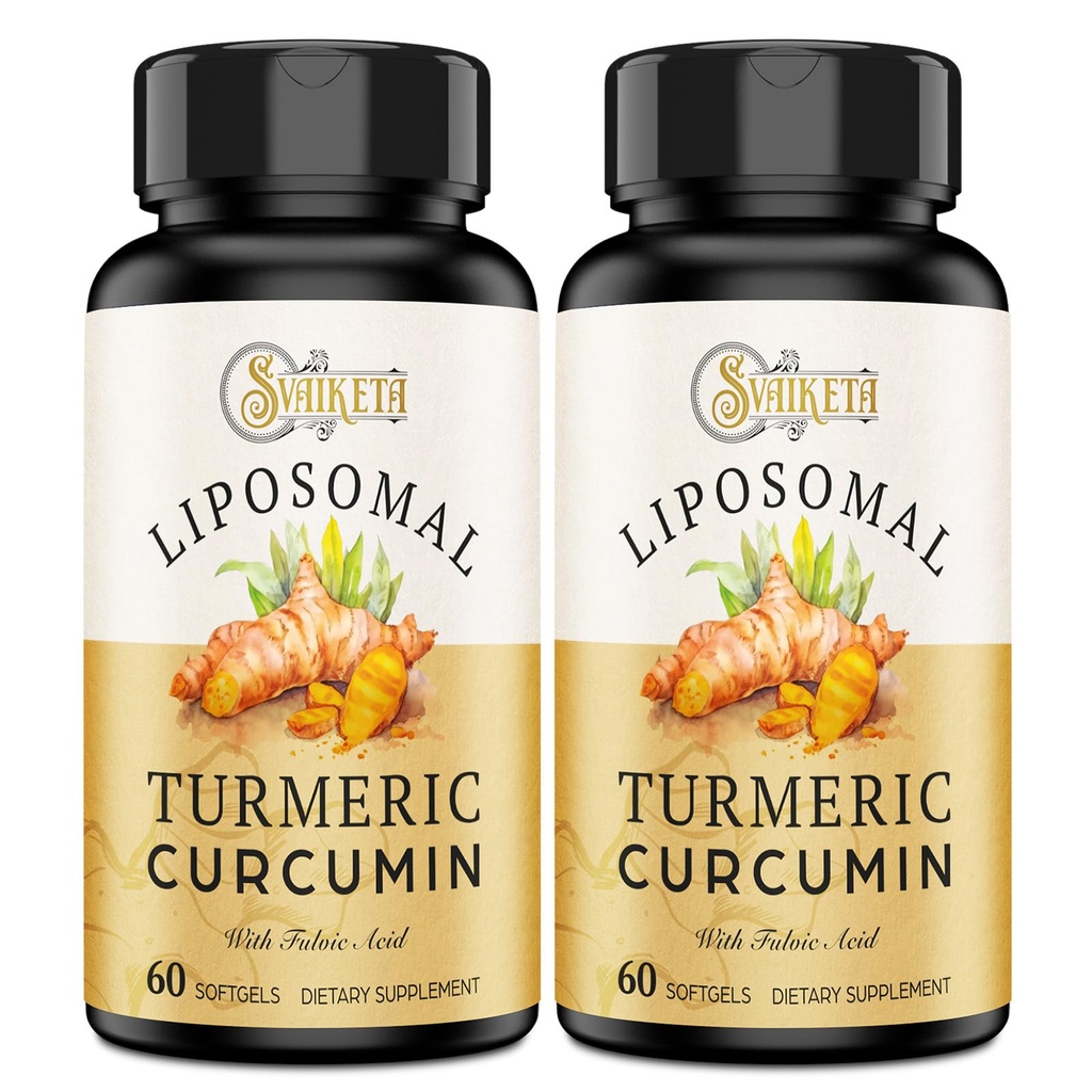 Liposomal Turmeric Curcumin Supplement - 2000mg, 95% Curcuminoid Extract met Piperine - 60 Softgels (2 fles)