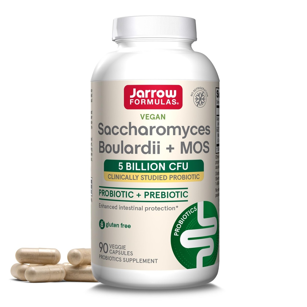Jarrow Formulas Saccharomyces Boulardii + MOS Probiotica voor Digestieve Gezondheid en Intestinale Tract Ondersteuning - 5 miljard CFU per portie - 90 Vertraagde Release Caps - Probiotic + Prebiotic - 90 porties