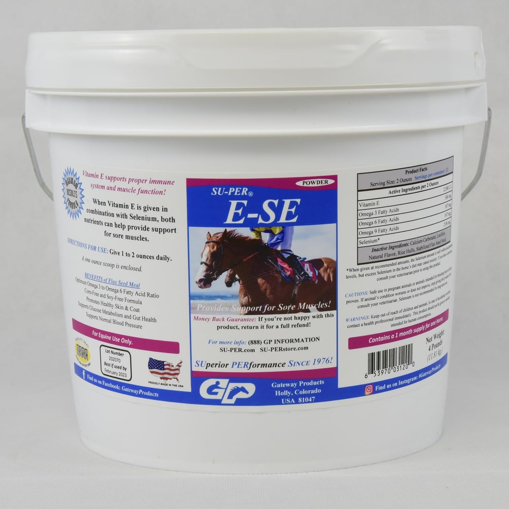 SU-PER E-Se Paarden Antioxidant Supplement - Vitamine E & Selenium voor pijnlijke spieren Ondersteuning - 4 Pond, (2 Pack)