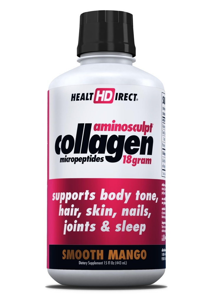 GEZONDHEID DIRECT AminoSculpt Sugar-Free Collages Supplement - High Potency Medical-Grade Proteïne voor haar, huid, nagels & joints, Grass-Fed, Non-GMO, Liquid Collageen - Smooth Mango - 15 Fl Oz