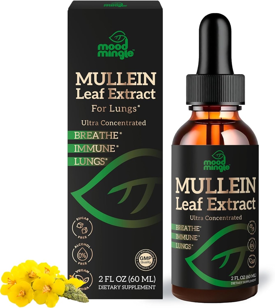 Mullein Leaf Extract voor Longen - Mullein druppels voor ademende gezondheid ondersteuning Long Detox reiniging - Vegan Sugar-Free Gluten Gratis - vloeibare supplement voor mannen Vrouwen 2fl. oz (60ml) (1 Pack)