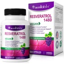 100% Natural Resveratrol - 1480mg per portie, 90 Veggie Capsules, 99% Pure Trans-Resveratrol, Antioxidant voor gezonde veroudering, Hersenen & Hartondersteuning