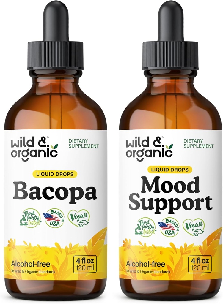 Wild & Organic Bacopa Tinctuur 4 fl oz & Mood Ondersteuning Tinctuur 4 fl oz
