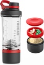 21oz Protein Shaker Fles met Poeder-opslag Container-Shaker Cups voor Proteïne Shakes-pre workout fles-Mixer Cup-Gym Sport Waterfles - Gemaakt met Tritan BPA Gratis, met Wire Whisk Balls, Rode