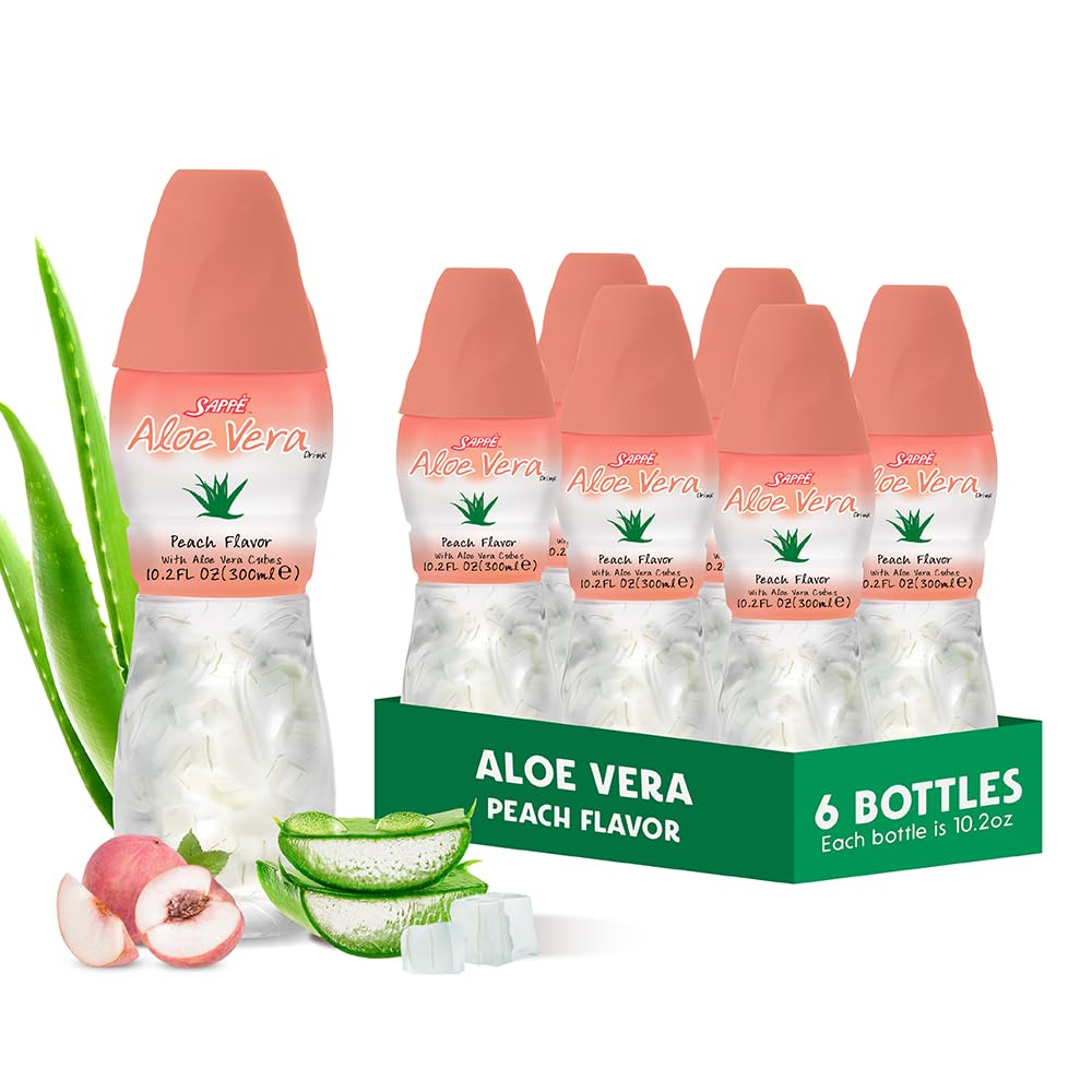 Aloe vera sap (Peach smaak) met grotere dikke pure aloë pulp (6 verpakkingen) Plantensap geweldig voor hydratatie en bevat grote aloë pulp. Het is gezond voor volwassenen en kinderen