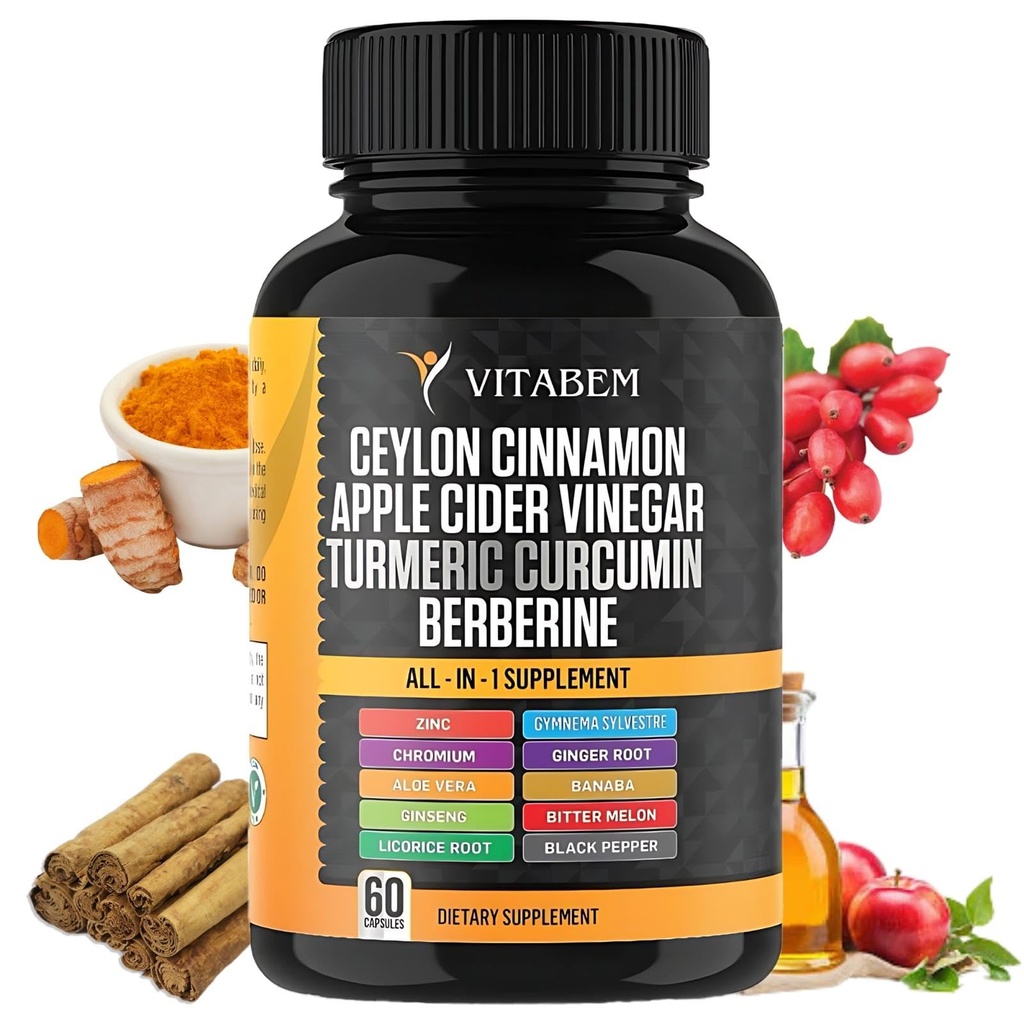 Ceylon Cinnamon Capsules 3000mg Kurkuma 3000mg Apple Cider Vinegar 3000 mg Ginseng 2000mg Aloe Vera 2000mg Berberine Supplement 1200mg + Banaba 