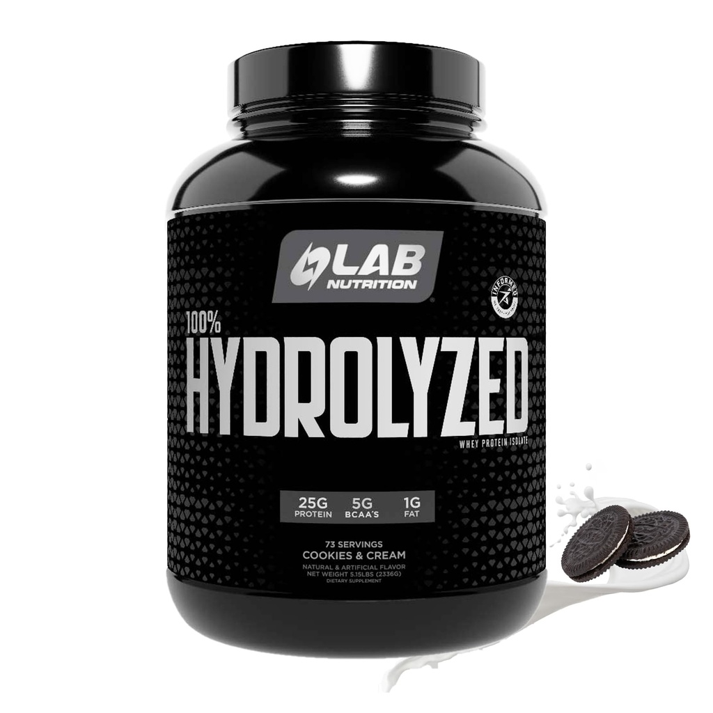 100% Gehydrolyseerde Wei Proteïne Isolaat (5 Ponden, Cookies en Cream Flavor) 25gr eiwit, Build Muscle, Lean Muscle Growth, Easy Digestie, Glutenvrij, Lactosevrij, Fast Absorbing.