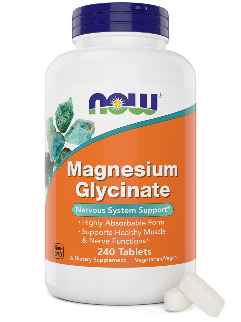 Nu Foods Magnesium Glycinate, 240 tabletten - Ondersteunt gezonde spier- en zenuwfuncties - Non-GMO