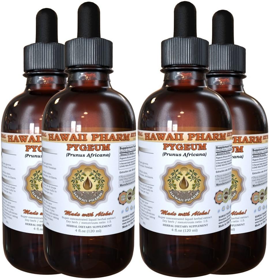 Hawaii Pharm Рygeum Liquid Extract, Рygeum (Рygeum Africanum) Tinctuur, Kruidensupplement, Made in USA, 4x4 fl.oz