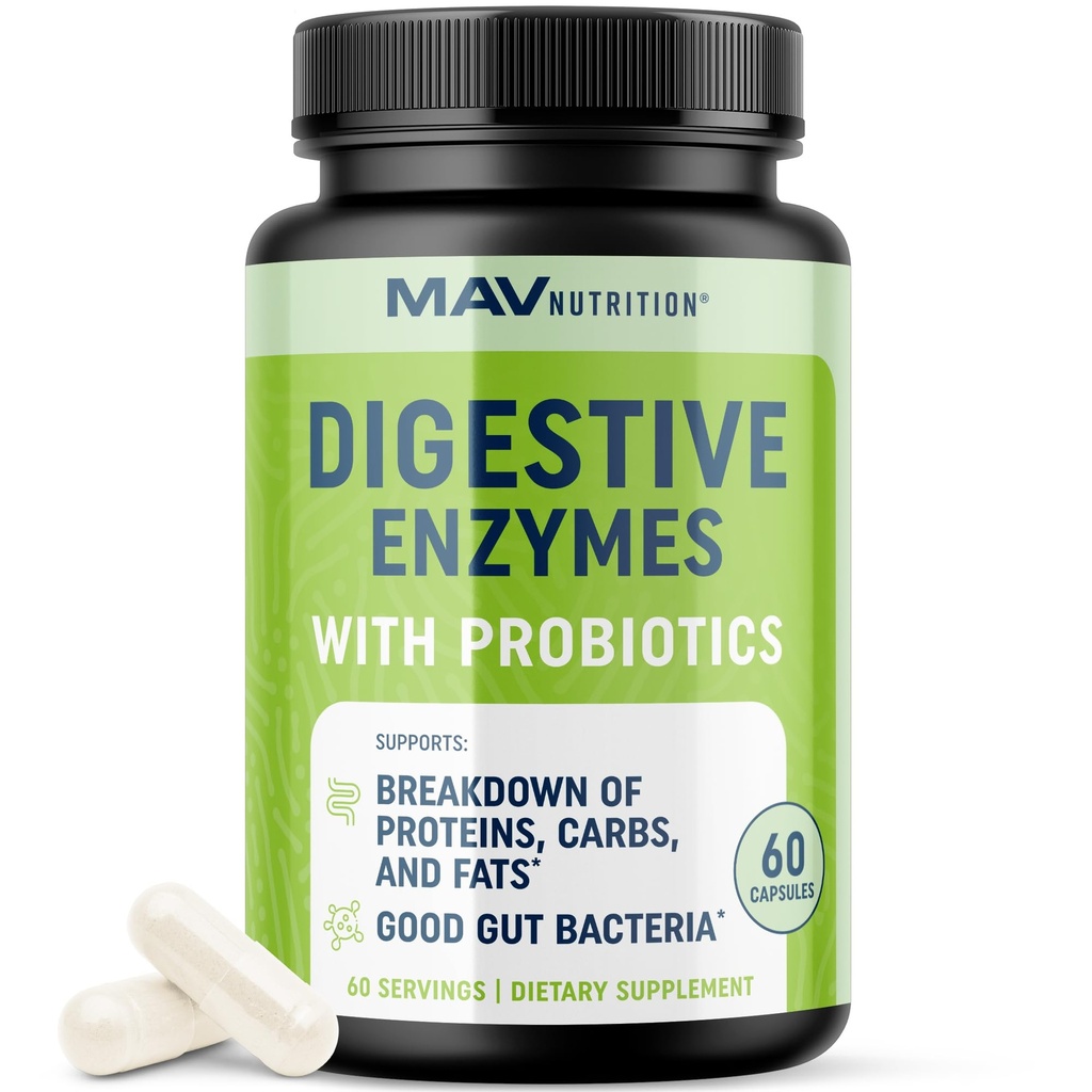 Digestive Enzymes 400MG with Probiotics for Digestive Health & Bloating Relief for Women & Men | Enzyme Blend with Probiotic Strains, Anti Bloating Supplement for Women & Men | Non-GMO Vegetarian 60ct