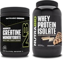 NutraBio Creatine Monohydraat, Unflavored, 300g en Wei Proteïne Isolaat, Chocolade Pindakaas, Supplement Bundle - Spierenergie, Lean Spiergroei, Herstel, en kracht