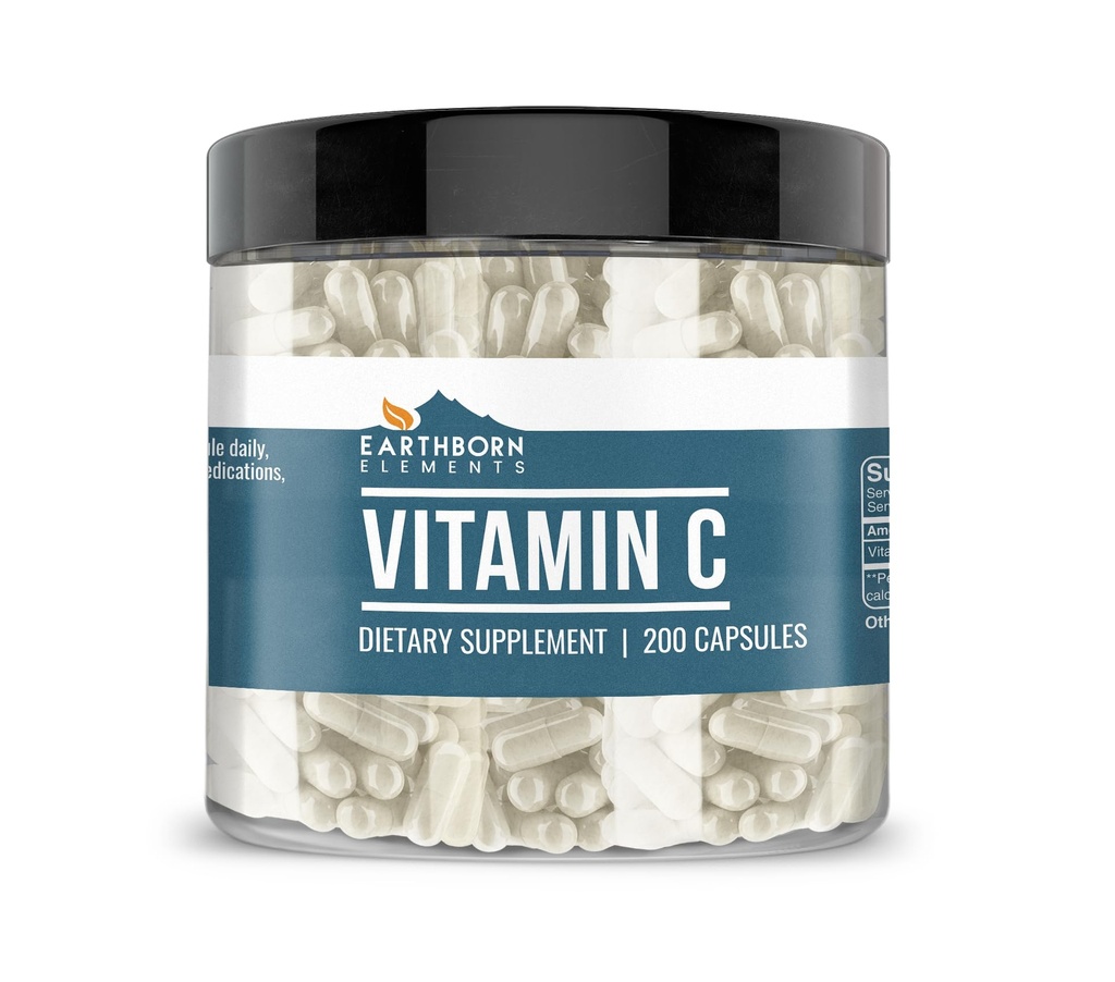Earthborn Elements Vitamine C 200 Capsules, Pure & Onverdund, Geen Additieven