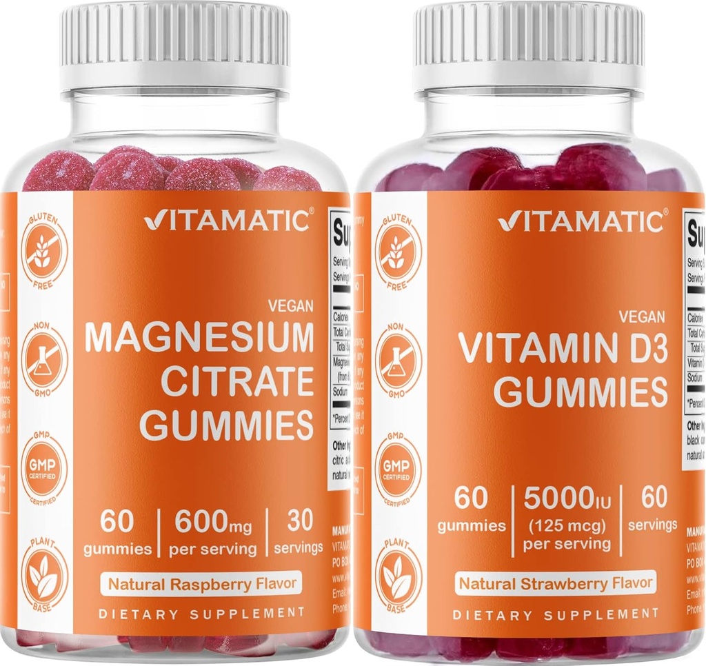 Vitamatic Magnesium & Vitamin D3 Gummies Combo - 60 Veganisten tellen elk