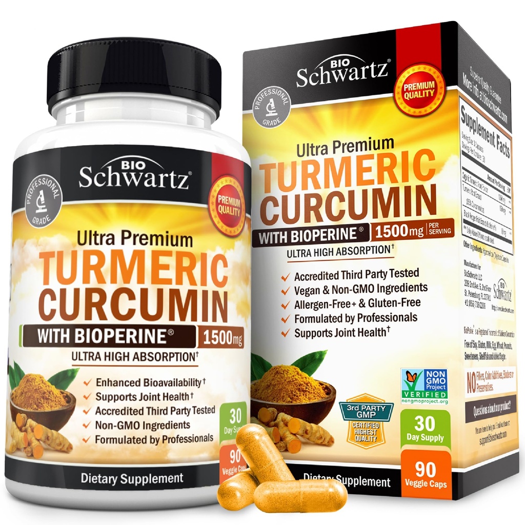 Kurkuma Curcumine met Black Pepper Extract 1500mg - Hoge Absorptie Ultra Krachtige Kurkuma Supplement met 95% Curcuminoïden en BioPerine - Niet GGO Tumerische Capsules voor gezamenlijke ondersteuning - 90 Capsules