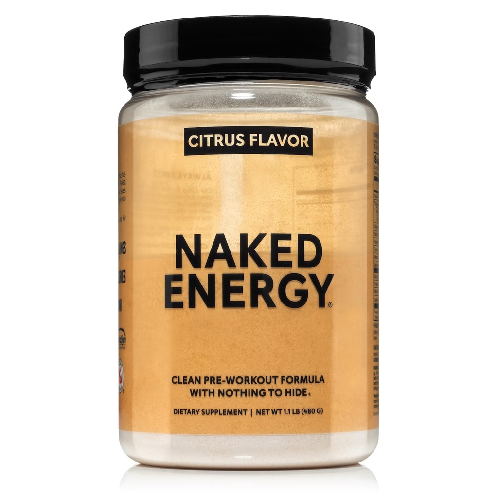 Naked Citrus Energy - Citrus Flavored Clean Pre Workout Supplement voor mannen en vrouwen, Vegan Vriendelijk, Geen toegevoegde zoetstoffen, kleuren of smaken - 30 porties