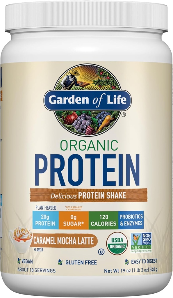 Garden of Life Vegan Protein Powder - Caramel Mocha Latte - 20g Plant Protein, BCAA's, Probiotica & Digestieve Enzymen - Glutenvrije, niet-GMO