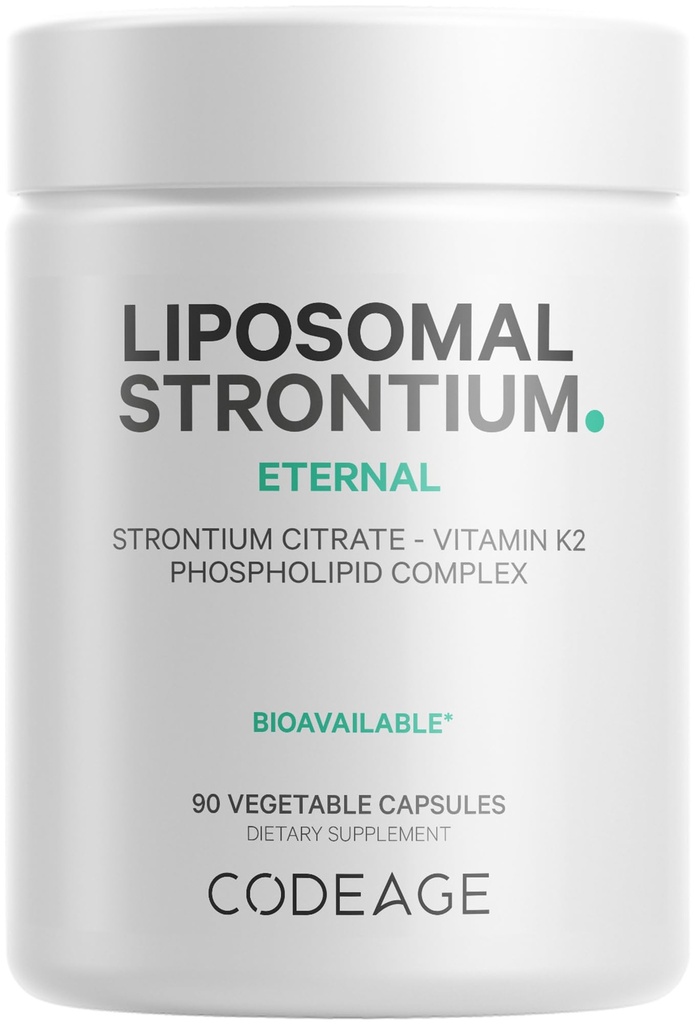Codeage Liposomal Strontium Supplement - Strontium citraat, Vitamine K2 MK-7, Liposomale levering, Non-GMO, Glutenvrije - 90 capsules