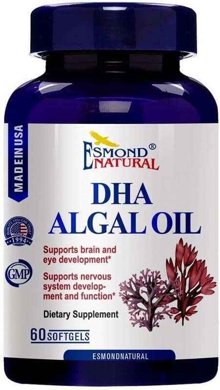 (8 Pack) Esmond Natural: DHA Algal Oil (Made with Onavita Oil. 40% Docosahexaeenzuur. Ondersteunt hersenen, oog en zenuwstelsel), GMP, natuurlijk product Assn gecertificeerd, Made in USA - 500mg, 480 Softgels