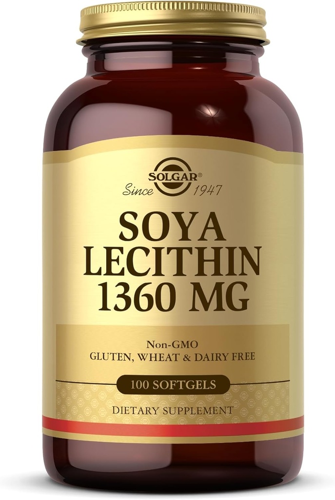 Solgar SOYA Lecithin 1360 mg - 100 Softgels - Bron van Choline - Gluten en zuivelvrij - 100 porties