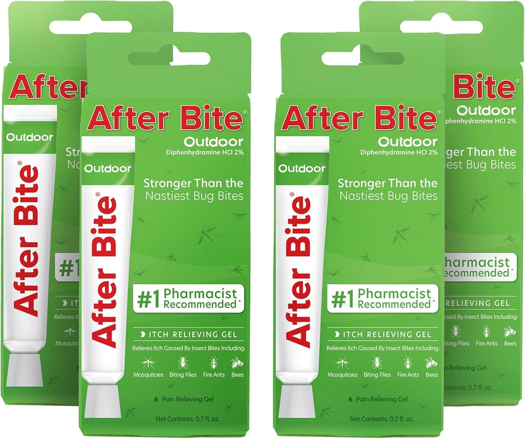 Na Bite Outdoor Formula - Itch Relief with Diphenhydramine HCl - Ideaal voor muggen en vuur Ant Bites, Bees & More - Portable Gel Formula - 0,7 oz (4 Pack)