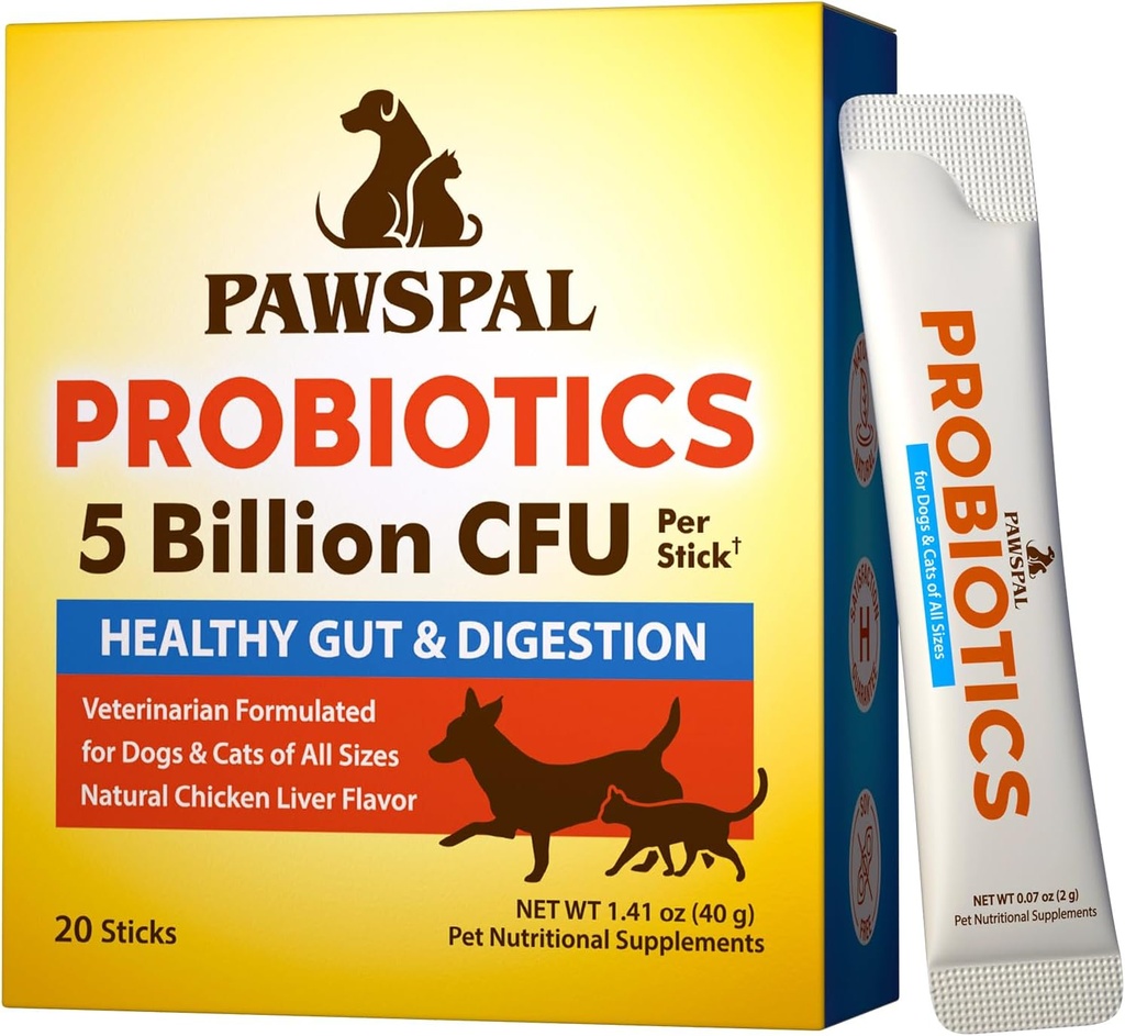 Probiotica voor honden en katten, 5 miljard CFU, Veterinair samengesteld, Digestief & Immune Health, Gut Flora Balance, Alle natuurlijke probiotische poeder, Kippen Lever smaak, 20 Sticks