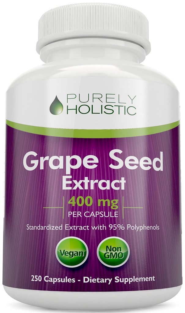 Pure holistische druivenzaadextract 20.000mg - 250 Vegan Capsules - 8+ maandvoorraad - gestandaardiseerd tot 95% polyfenolen - 400 mg per capsule - maximale sterkte druivenzaad - niet-GMO & bestrijdingsmiddelvrij