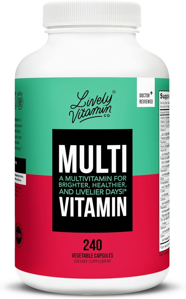 LEVENDE VITAMINE CO. Multivitamine - 37 Vitaminen Mineralen en Extracten - Energie - Geheugen - Immuunfunctie - Hart- Hersen - Focus - Mood - Antioxidanten - Melkgluten Sojavrij - 240 Vegetarische Capsules