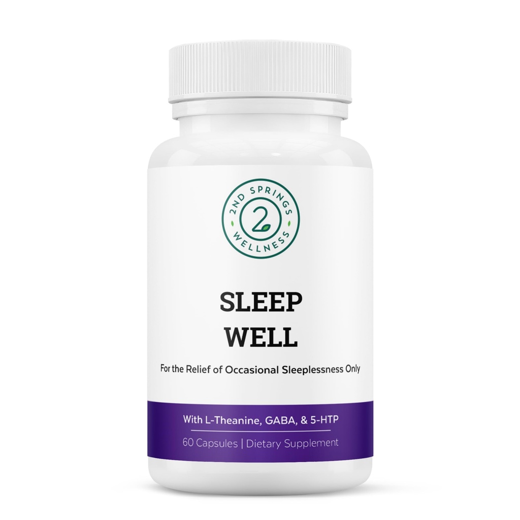 Slaapwel Kalmte en ontspannende ondersteuning Formule - Krachtig mengen met Magnesium, L-Theanine, GABA en Melatonine - Verbetert ontspanning + bevordert gezonde slaappatronen - 60 capsules