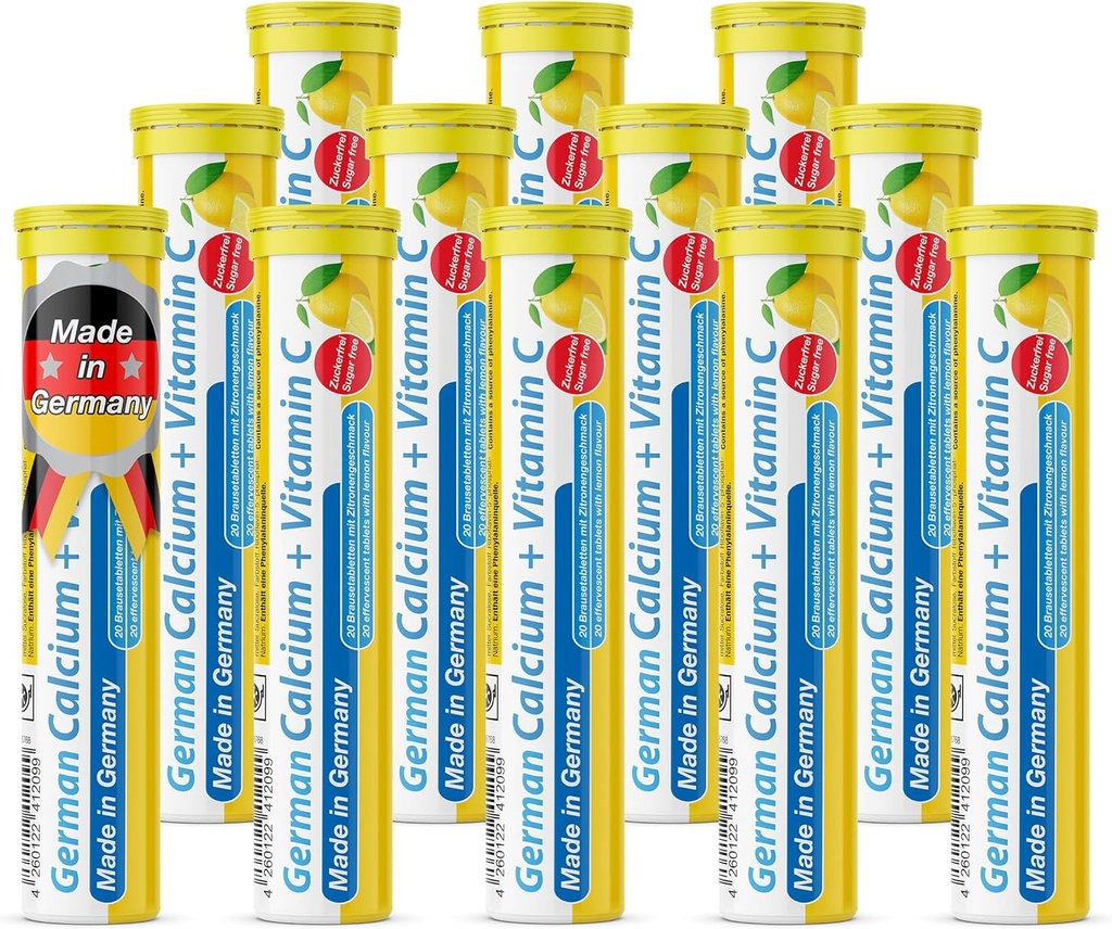Duitse Calcium + VIT. C - 240 Vegan Drink Bruistabletten - Lemon Lime Flavor - Made in Germany