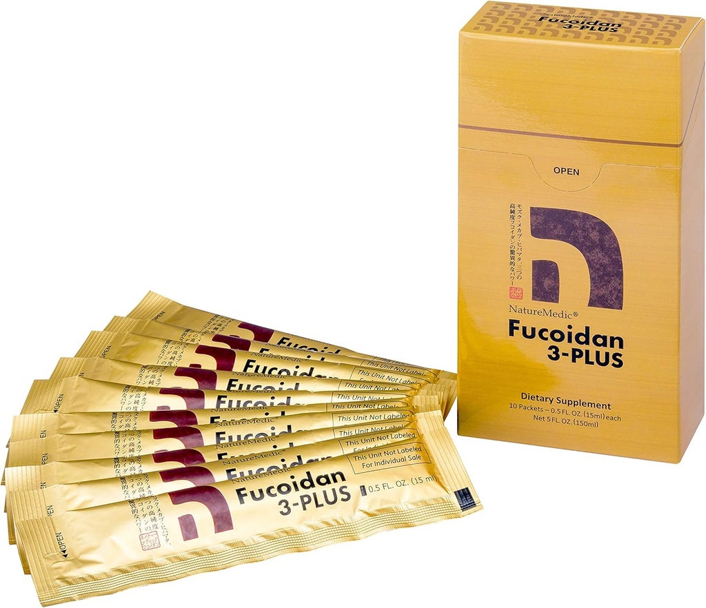 Fucoidan 3-Plus Bruin Zeewier Immuniteitssupplement met drie soorten hoge zuiverheid Fucoidan Biologische Mekabu Fucus Mozuku Agaricus 10 Geconcentreerde Vloeistof Pakketten Made in Japan