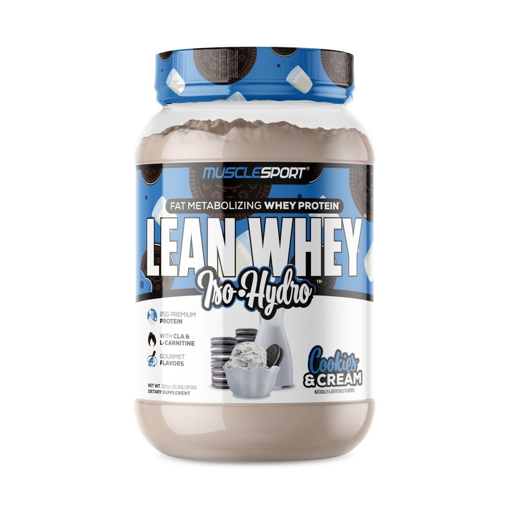 Musclesport Lean Whey RevolutionTM, Wei Protein Isoleer met Gehydrolyseerde Wei - Low Calorie, Low Carb, Low Fat, Incredible Flavors - 25g Proteïne per Scop (2lb, Cookies N Cream)