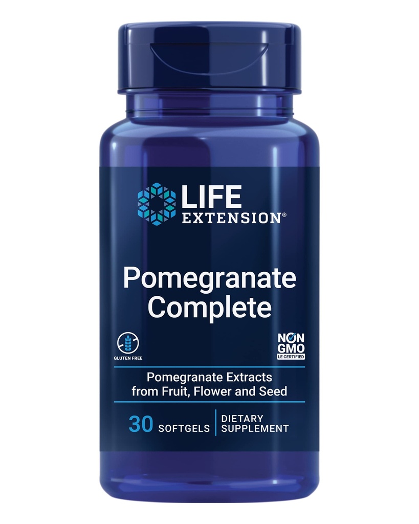 Levensverlenging Granaatappel Compleet, Fruit Extract, Bloem, Zaadolie Extract, Hart- en vaatziekten Gezondheid, antioxidant Ondersteuning, Superfood Supplement, Glutenvrij, Non-GMO, 30 softgels