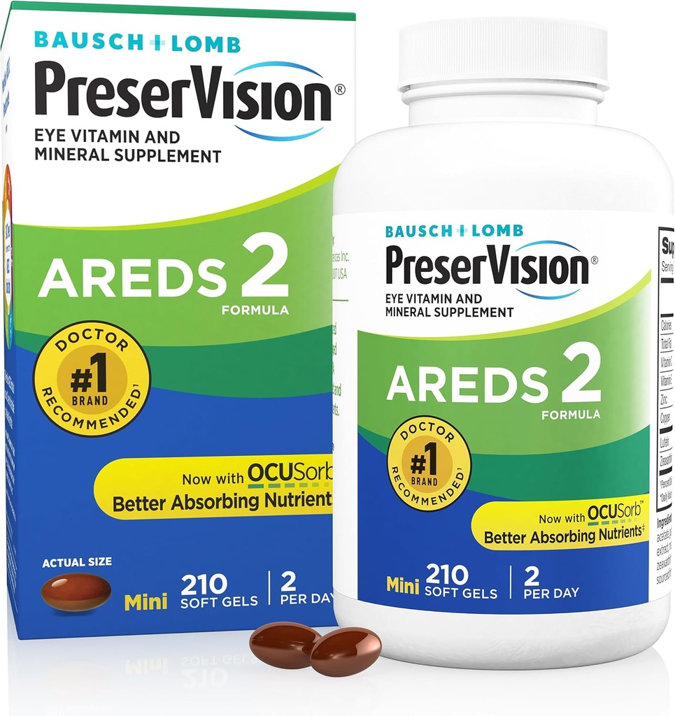 PreserVision AREDS 2 Eye Vitamin & Mineral Supplement, Bevat Luteïne, Vitamine C, Zeaxanthine, Zink & Vitamine E, 210 Softgels (Verpakking mei Vary)