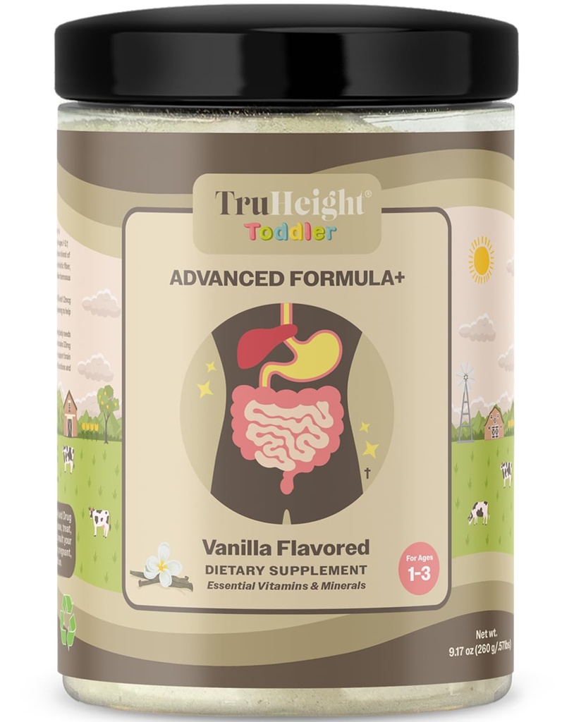 TruHeight Peuter Geavanceerde Formule+ (Vanilla) 16 Vitaminen Inclusief C, D, Proteïne & Ijzer voor 1, 2, 3 jaar, Melk gebaseerde Voedingsdrank, Peuter Volledige Voeding 12-36 Maanden - Niet GGO