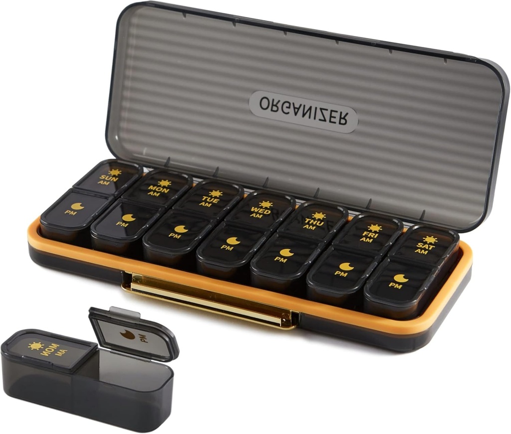 Wekelijkse pil Organisator 2 keer per dag - Pill Case Am Pm - Travel Pill Box 7 Day Draagbare dagelijkse vitamine Container esthetische geneeskunde Dispenser met 7 afzonderlijke afdelingen ochtend nacht supplement houder