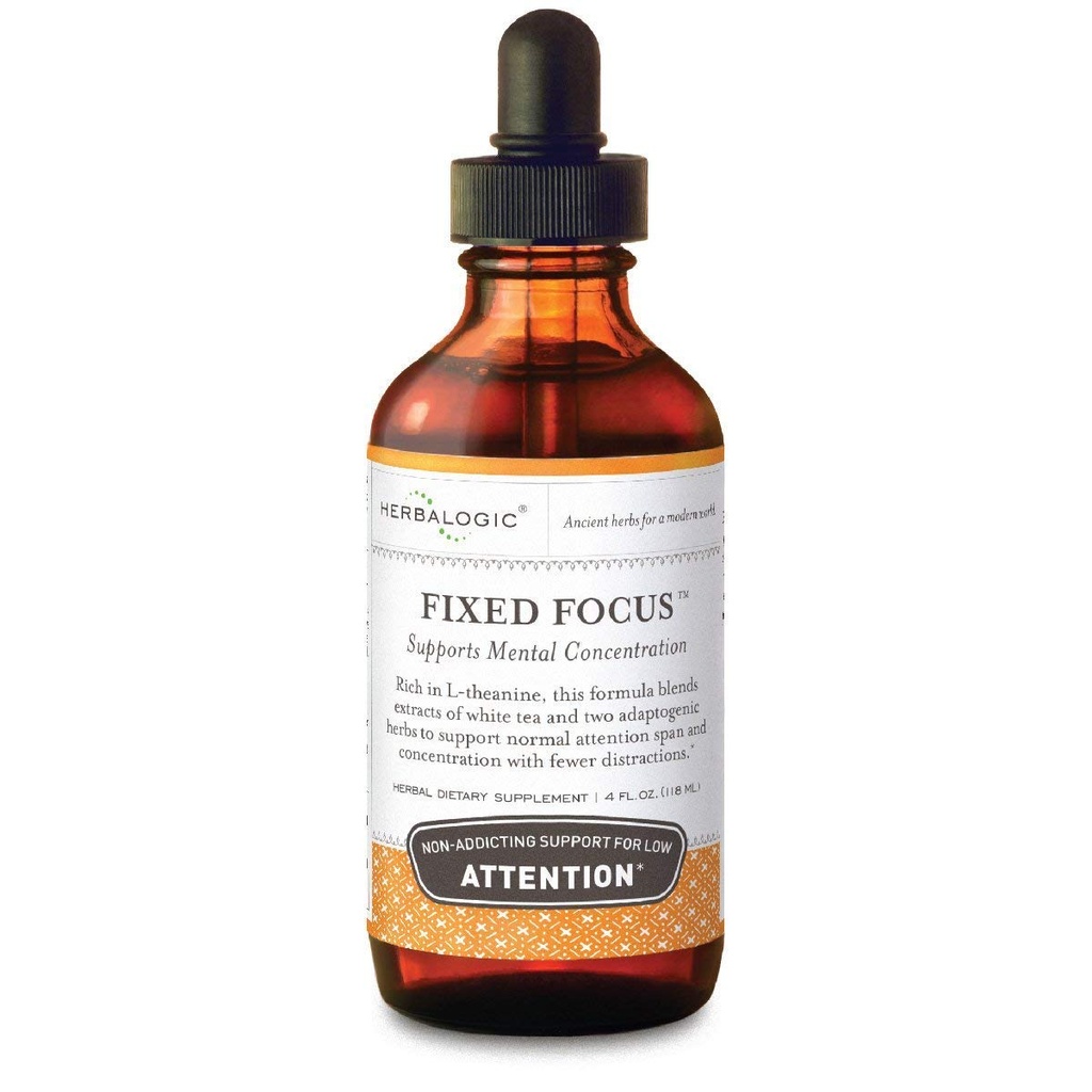 Herbalogic - Fixed Focus Liquid Herb Drops - Non-Addicting Ondersteuning voor verhoogde aandacht, concentratie en focus - Bevat witte thee, een natuurlijk evenwichtige bron van L-Theanine & Cafeïne - 4 Fl. Oz.