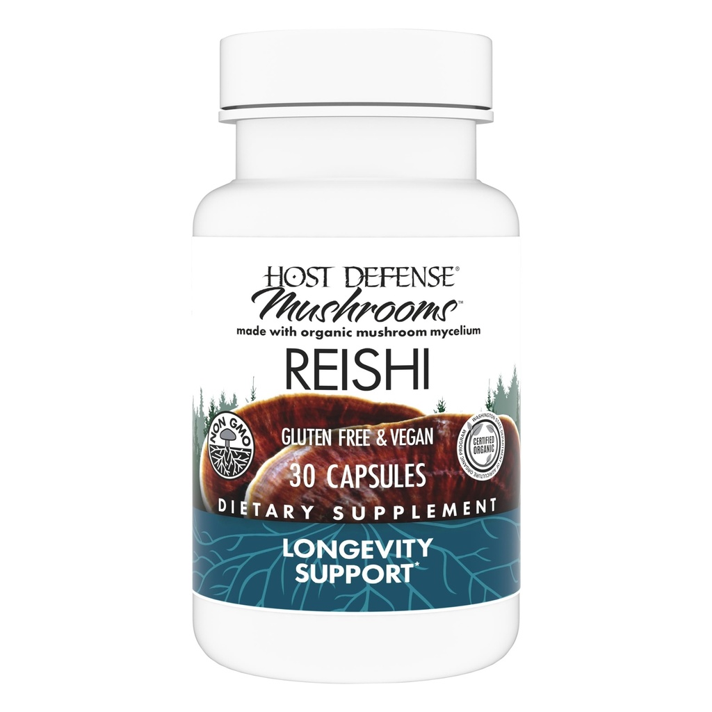 Host Defense Reishi Capsules - Heart & Immune Health Support Supplement - Mushroom Supplement to Support Energy & Vitality - Reishi Supplement to Aid All Well-Being - 30 Capsules (15 Servings)