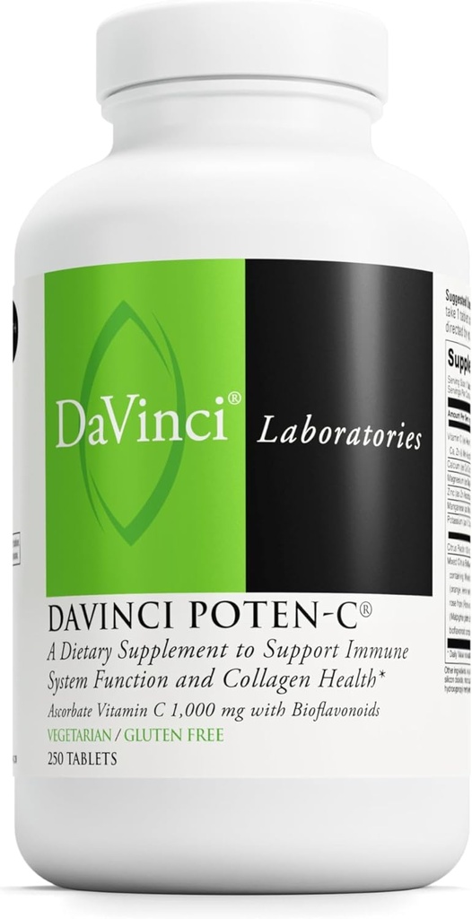 DAVINCI Labs Poten-C - Support Immune System Function & Collagen Health* - Vitamin C, Calcium, Magnesium, Zinc, Potassium, Manganese & Bioflavonoids - Vegetarian - Gluten-Free - 250 Tablets