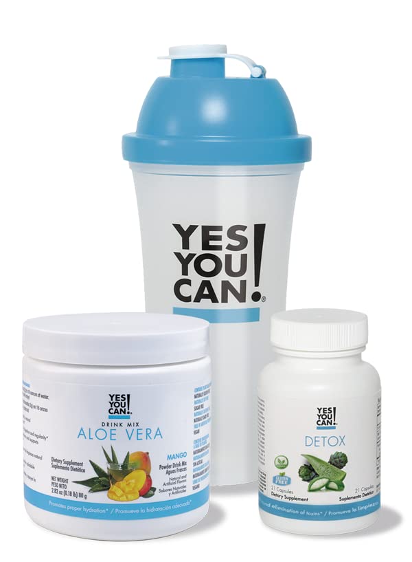 Ja, dat kan je wel! Detox Kit Bundle - Inclusief YYC! Capsules, Aloë Vera Drink Mix, en Waterfles, Body Cleanse Kit, Dagelijkse reiniging en juiste hydratatie met vitamines - (Mango)